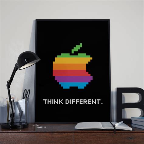 8 Bit Apple Logo Poster 8bit Think Different Printable Etsy