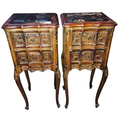 Many people prefer to have a night stand that's about the same height as their. Pair of French Walnut Wood Antique Nightstands with Marble ...