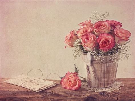 Hd Wallpaper Pink And White Roses Vintage Flower Style Bouquet
