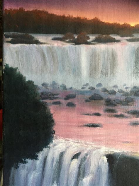Sunset Waterfalls Painting Cascade Iguazu Original Art Etsy