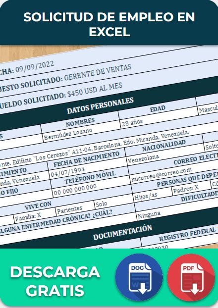 Solicitud De Empleo En Excel Ejemplos Formatos