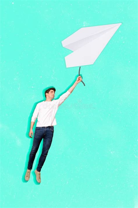 Vertical Composite Collage Portrait Of Person Hand Hold Big Paper Plane