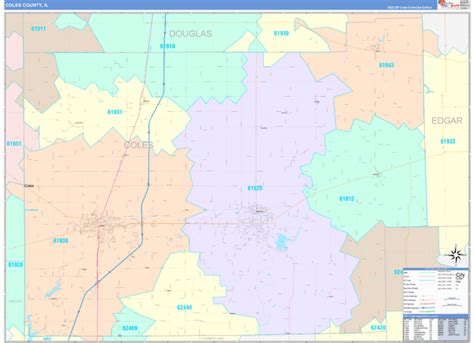 Coles County Il Wall Map Color Cast Style By Marketmaps Mapsales