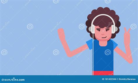 Girl In Headphone Listening Music Vector Illustration Lifestyle Sound Listen Cartoon Teenager