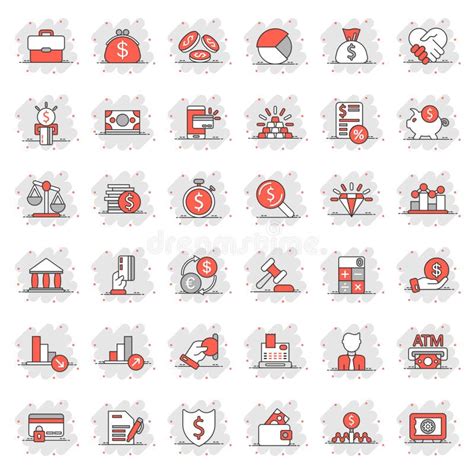 Business Icon Set In Comic Style Finance Investment Cartoon Vector