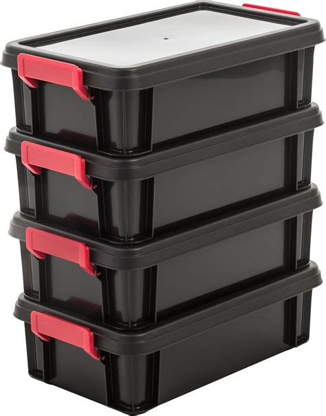 amazon basics juego de 4 cajas de almacenamiento 4 lcon cierre a presión apilable oficina