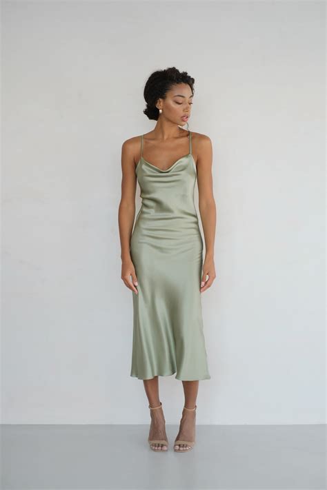 Silk Slip Dress Midi Bias Cut Silk Bridesmaid Dress Sage Green Etsy