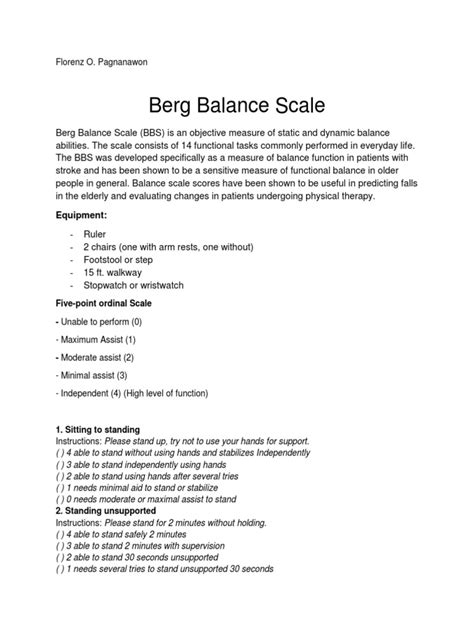Berg Balance Scale Pdf Chair Foot
