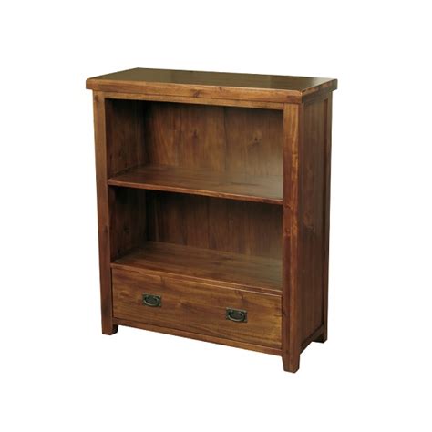 Alexis Wooden Low Bookcase In Dark Acacia Wood With 1