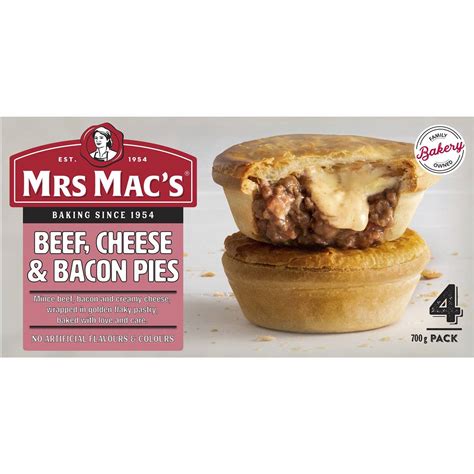 Mrs Macs Beef Cheese And Bacon Pies 4 Pack Woolworths