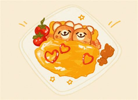 Art Two Bears Chilling In An Omelette 🐻🐻💛
