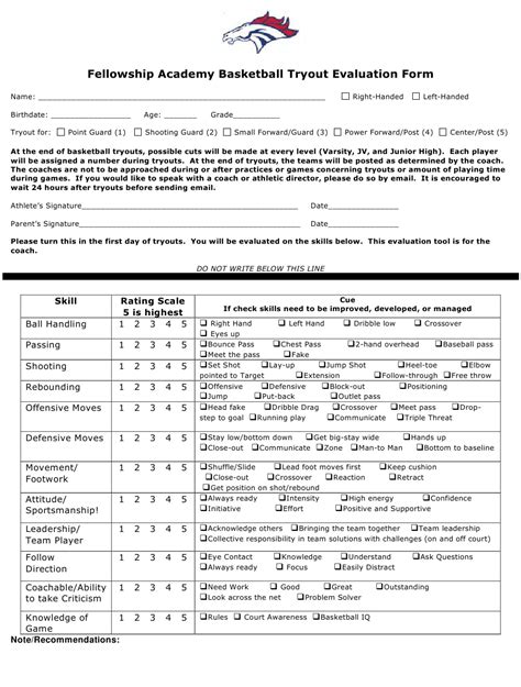 Mc united soccer players are evaluated by their coaches and assistant coaches throughout the soccer season in order to assist players in identifying strengths and weaknesses. Basketball Tryout Evaluation Form Download Printable PDF ...