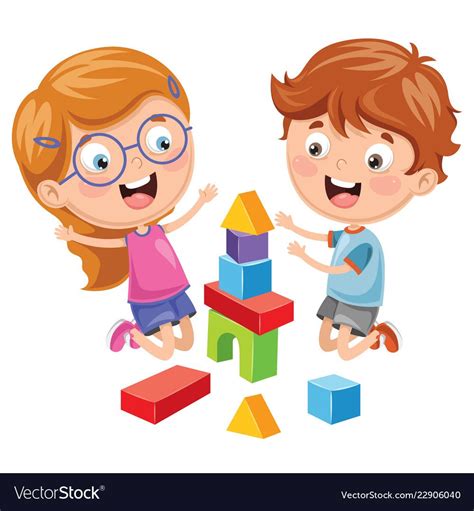 Vector Illustration Of Kid Playing With Building Blocks Download A