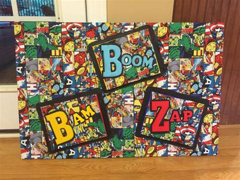 Superhero Fabric Covered Canvases With Wooden Painted Letters Fabric