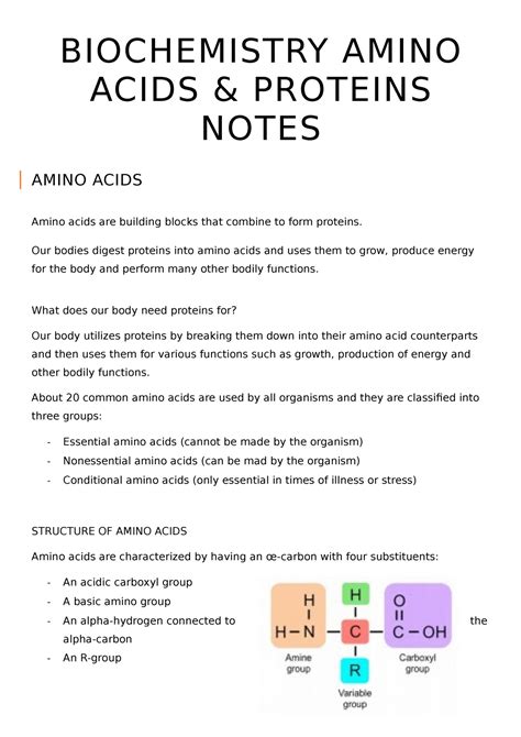 Biochemistry Amino Acids Notes Biochemistry Amino Acids And Proteins