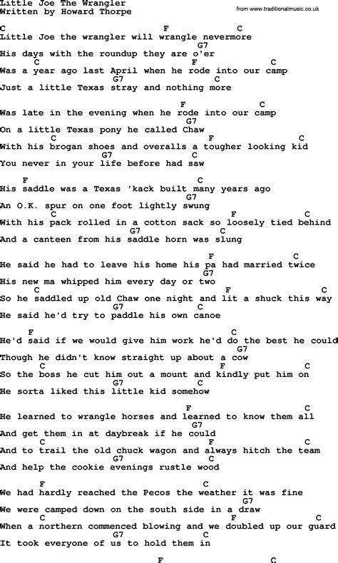 Little Joe The Wrangler By Marty Robbins Lyrics And Chords