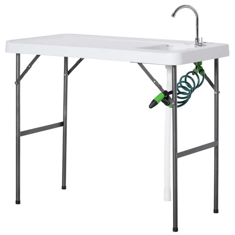 Outsunny Folding Camping Table With Sink For Outdoor Bbq Fish Cleaning