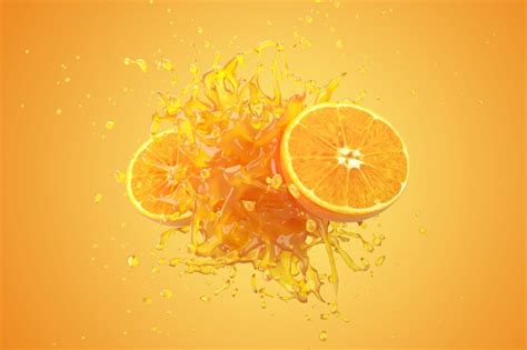 Premium Photo Orange Juice Liquid With Orange Fruit On Yellow