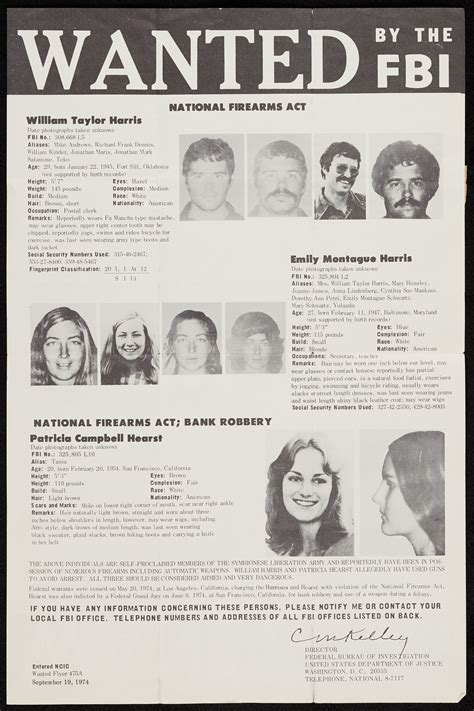 Lot Detail Fbi Wanted Poster For Patty Hearst Sla Members