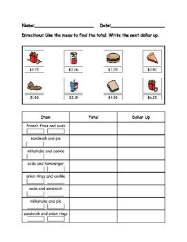 Where you can practice questions on the particular topic. Menu Math Dollar Up by Special Education Worksheets and ...