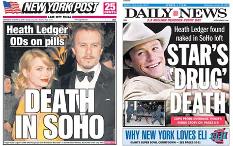 Heath Ledger Death Cause 44 Newspaper Reports Of Famous
