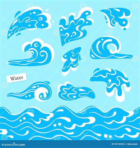 Set Of Isolated Sea Or Ocean Wave Splashes Of Water And Seamless