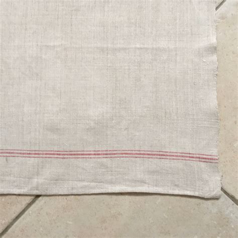 Red Stripe Tea Towel Linen Vintage Fabric Handmade Linen Ntt2006