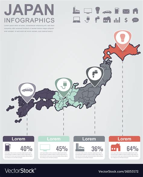 Japan Map With Infographic Elements Infographics Vector Image