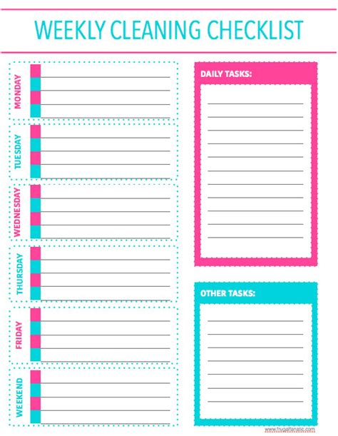 Free Printable Weekly Cleaning Checklist Sarah Titus With Regard To