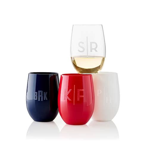 Monogrammed Acrylic Stemless Wine Glasses Set Of 4 Mark And Graham