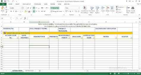 Action Items Excel Templates