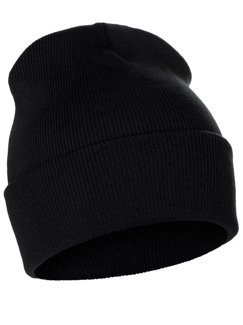 Classic Plain Cuffed Beanie Winter Knit Hat Skully Cap Black