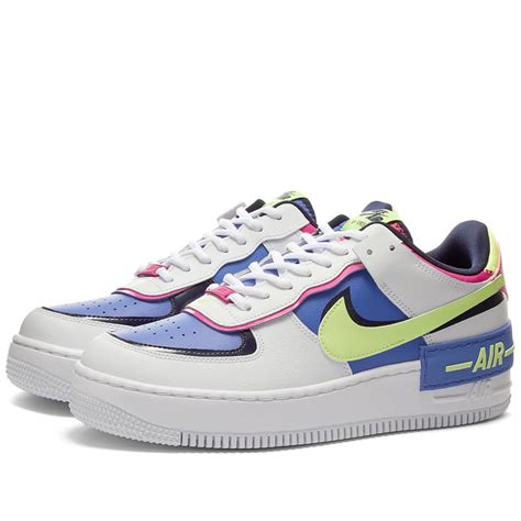 Made from supple leather, they have a comfortable padded collar and slightly thicker rubber sole for just the right amount of lift. Nike Air Force 1 Shadow W White, Barely Volt & Sapphire | END.
