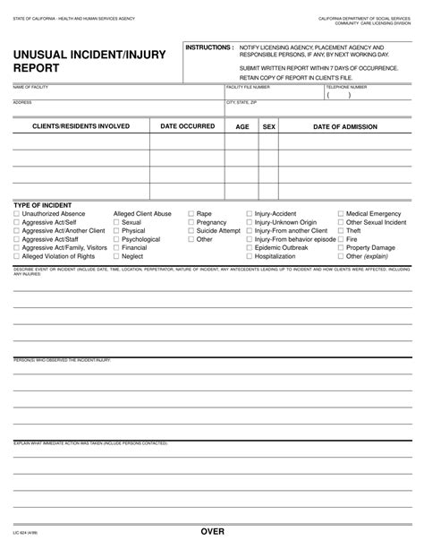 Form Lic624 Download Fillable Pdf Or Fill Online Unusual Incident