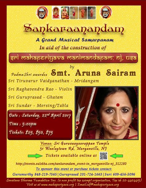Grand Musical Concert By Smt Aruna Sairam In Nj Apr 22 Sage Of Kanchi
