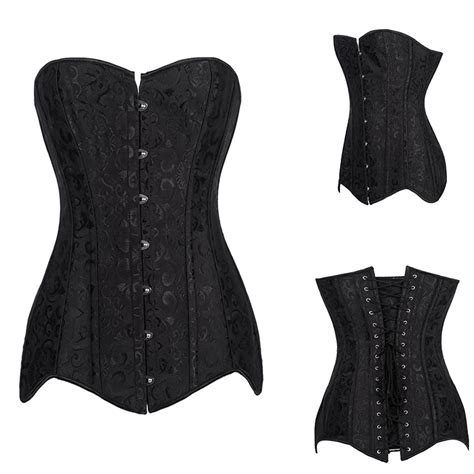 Corset Overbust Gothic Floral Plus Size Long Torso Corselet Steel Boned Bustier Cover Hip Sexy