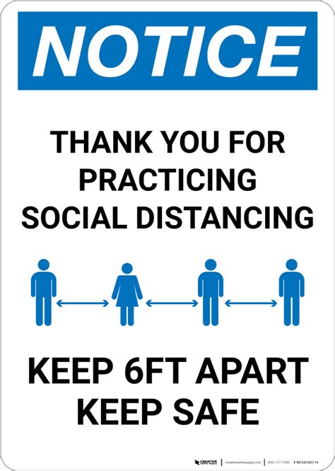 Notice Thank You For Social Distancing Keep 6ft Apart Portrait