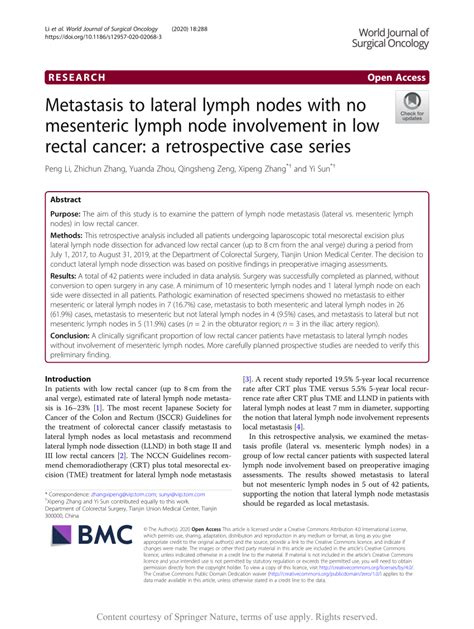 Pdf Metastasis To Lateral Lymph Nodes With No Mesenteric Lymph Node