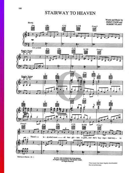 Stairway To Heaven Sheet Music Piano Guitar Voice Oktav