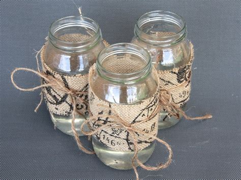 Diy Centrepiece Ideas Glass Jars Decorated With Burlap · How To Make A Table Centerpiec · Home