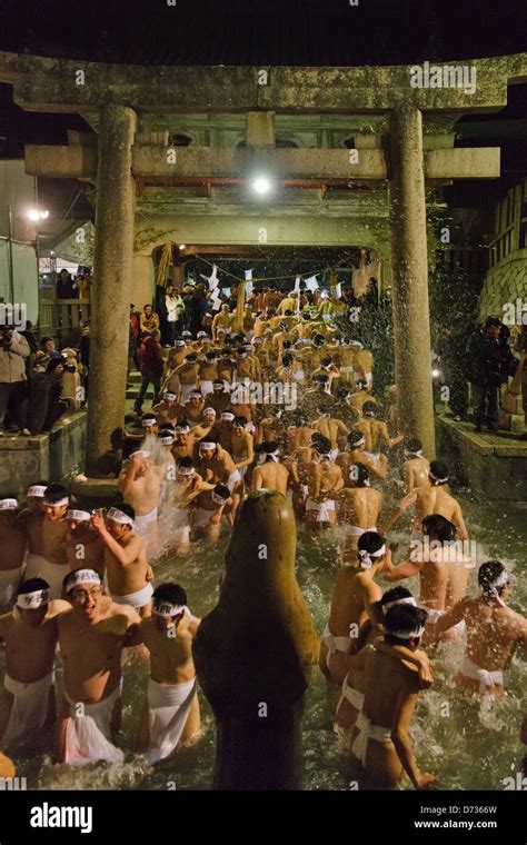Hadaka Matsuri Naked Man Festival Men Running Around Goddess Of Mercy In Water Saidaiji