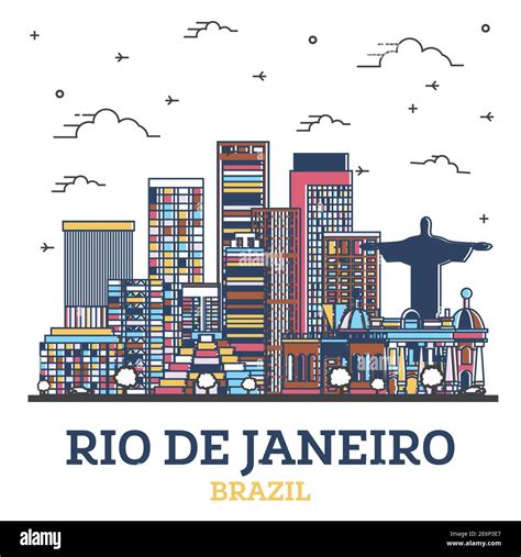 Outline Rio De Janeiro Brazil City Skyline With Colored Modern