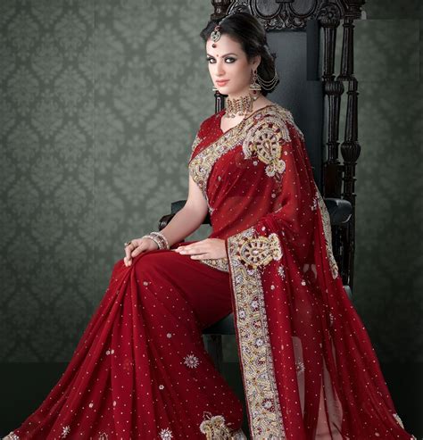 Red Color Faux Georgette Saree Indian Bridal Sarees Indian Bridal