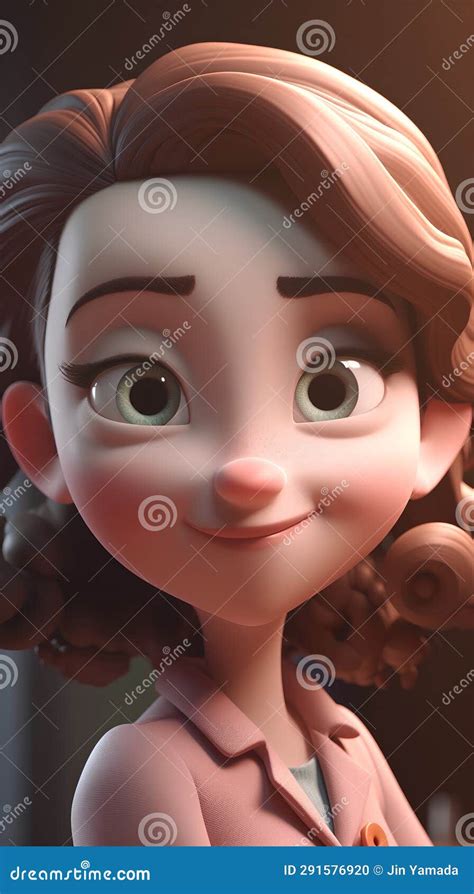 Portrait Of A Cute Cartoon Girl With Brown Hair 3d Rendering Stock Illustration Illustration