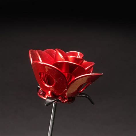 red and black immortal rose recycled metal rose steel rose sculpture welded flower art
