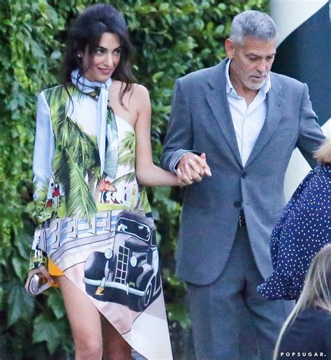 Amal Clooney Blue Car Print Dress In Italy 2018 Popsugar Fashion