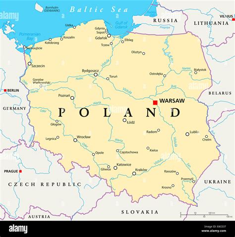 Polonia Mapa Político Con Capital De Varsovia Las Fronteras Nacionales
