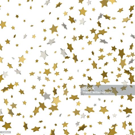 Gold And Silver Star Confetti Rain Festive Holiday Background Vector