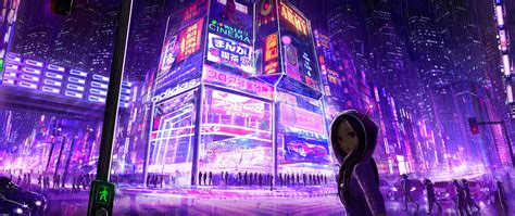 2560x1080 Cyberpunk Cityscape Girl Digital Art 2560x1080 Resolution Hd