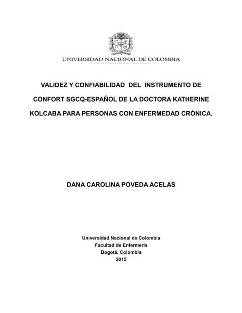 PDF VALIDEZ Y CONFIABILIDAD DEL INSTRUMENTO DE ajustados SGCQ Español De Kolcaba El